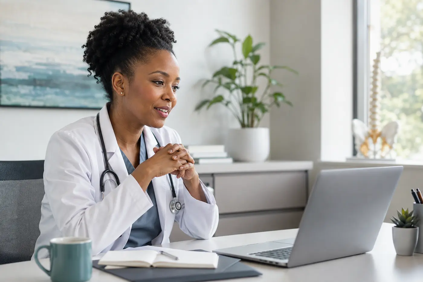 Physician providing attentive telehealth care