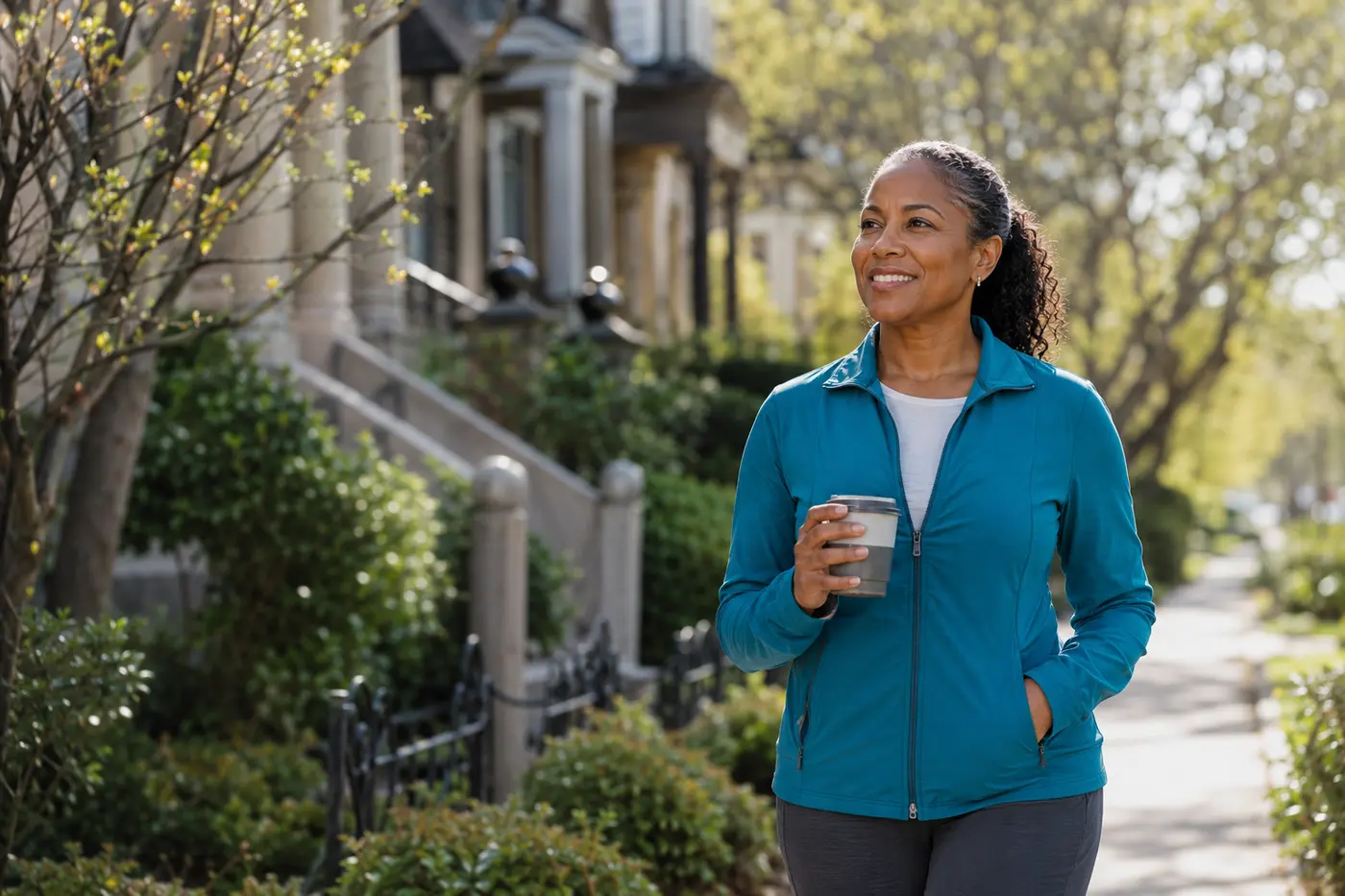 Professional woman enjoying a restorative morning walk